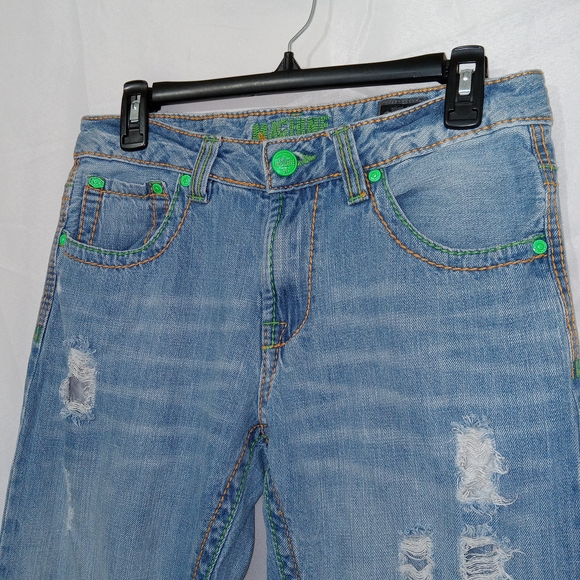 Machine Jeans Mens 30 Light Wash Distressed Denim Flap Pocket Y2K Streetwear - Picture 3 of 13